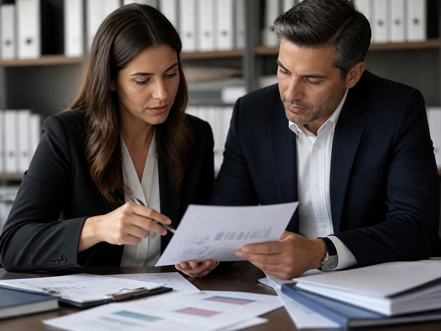 Consultores da Gold Safe revisando documentos empresariais